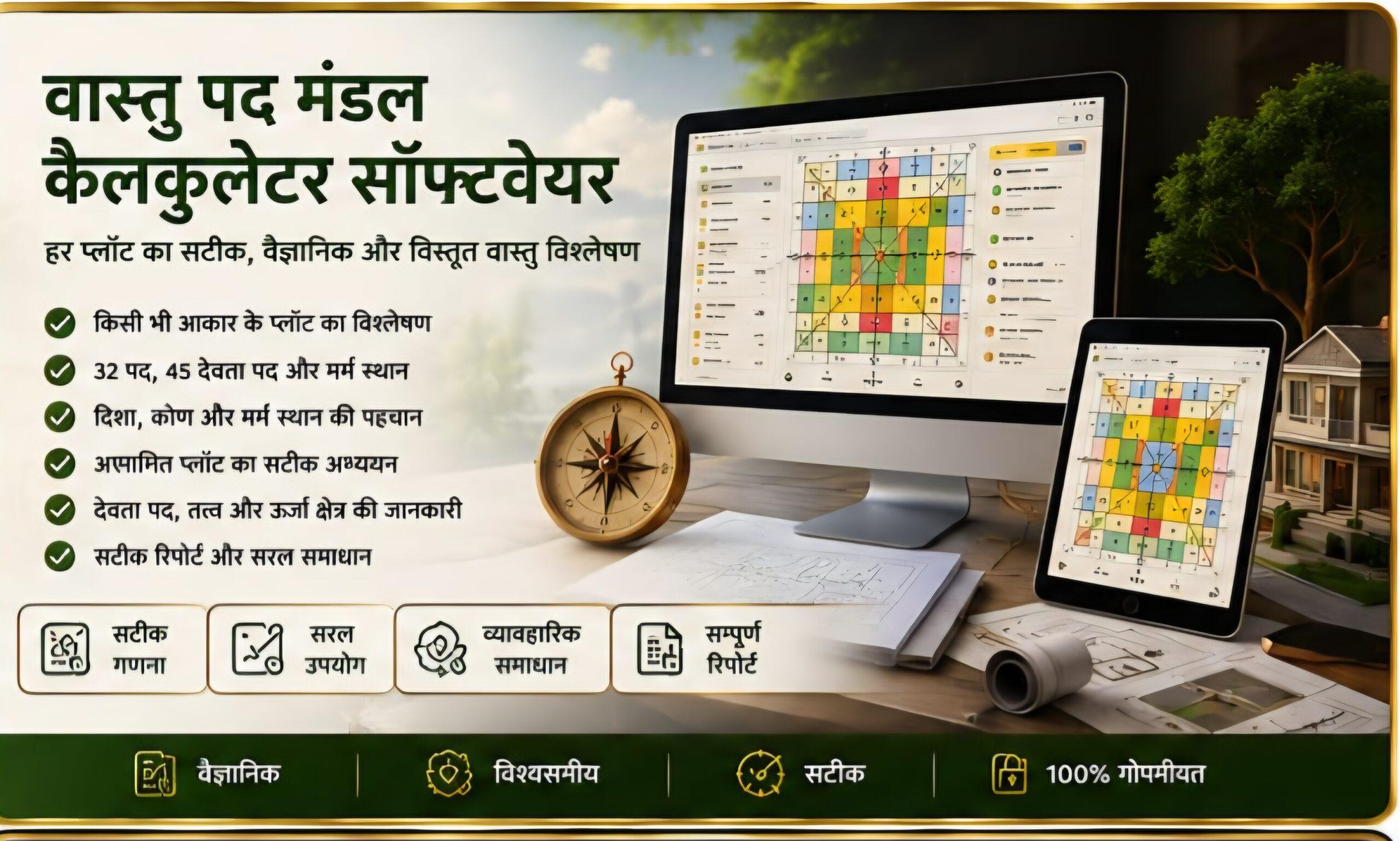 Read more about the article वास्तु पद मंडल कैलकुलेटर सॉफ्टवेयर — अब हर प्लॉट का वास्तु विश्लेषण होगा डिजिटल और वैज्ञानिक