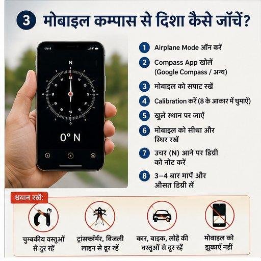मोबाइल कंपास से दिशा मापने की विधि