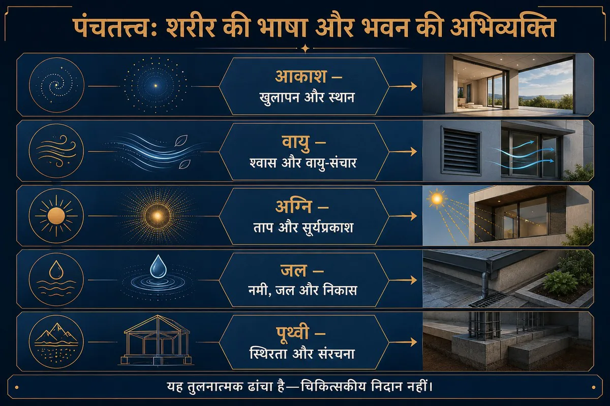 शरीर और भवन में पंचतत्त्व की जिम्मेदार तुलना