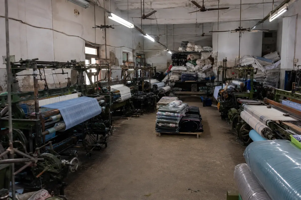 Textile factory machinery and overloaded storage layout