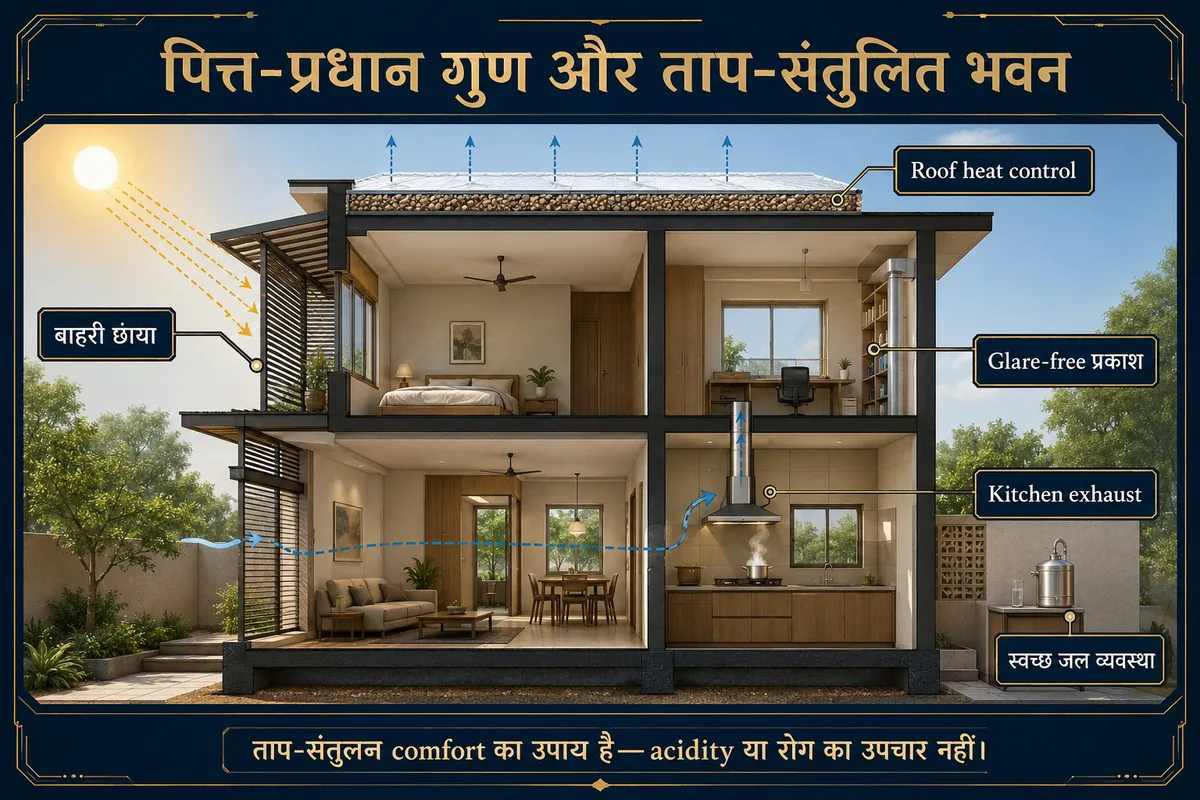 पित्त-प्रधान गुणों के संदर्भ में heat balanced building