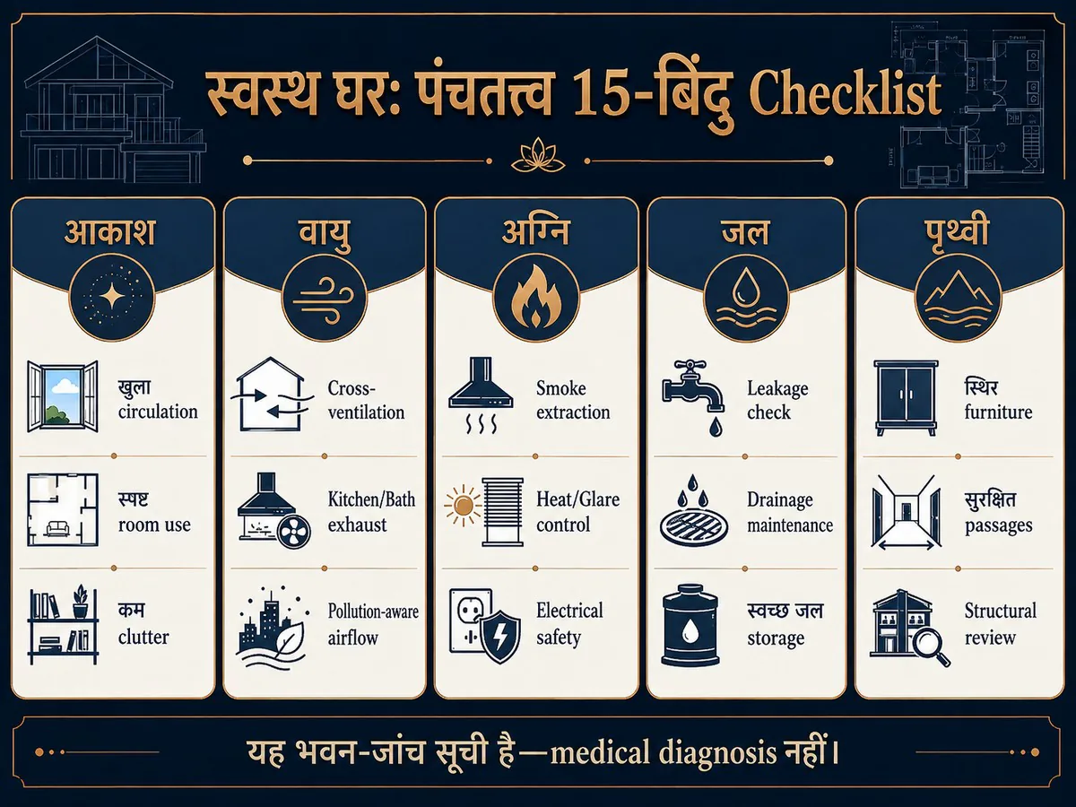स्वस्थ घर के लिए पंचतत्त्व आधारित 15 बिंदु checklist