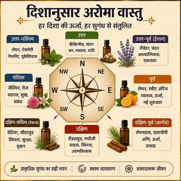 दिशानुसार अरोमा वास्तु चार्ट - हर दिशा की ऊर्जा हर सुगंध से संतुलित