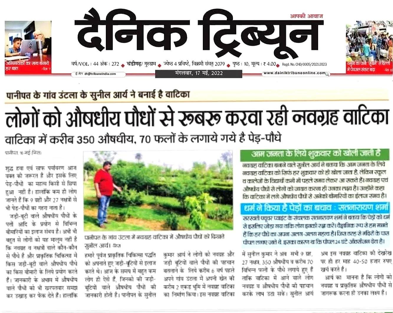 दैनिक ट्रिब्यून मुख्य पृष्ठ, नवग्रह वाटिका