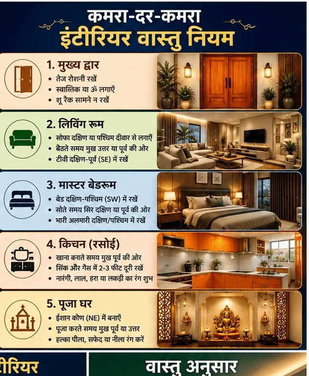 कमरा-दर-कमरा इंटीरियर वास्तु नियम